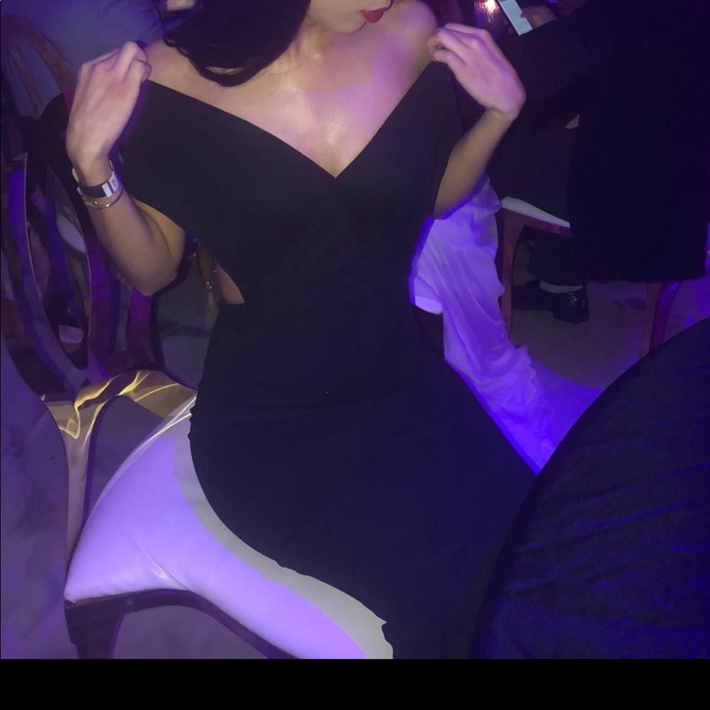 Missguided Black open back off the shoulder ball gown